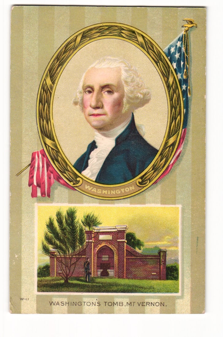 Postcard featuring George Washington Portrait and Washington's Tomb at Mt. Vernon, Series W-11 (1 of 2)