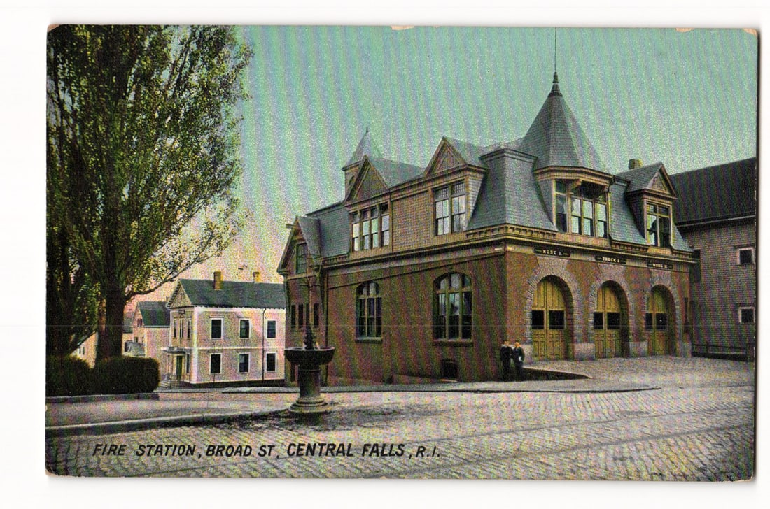 Fire Station, Broad St., Central Falls, R.I. - Early 20th Century Architectural View Postcard (1 of 2)