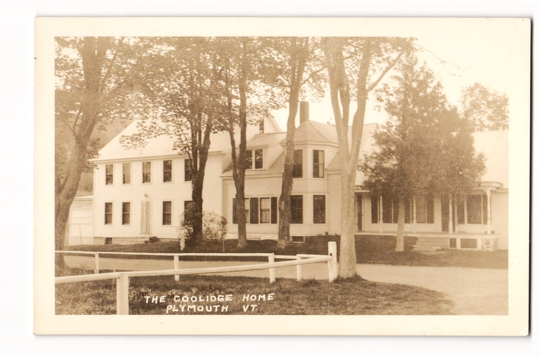 President Calvin Coolidge Home, Plymouth, VT. Sepia Real Photo Postcard, Exterior View ca. (1 of 2)