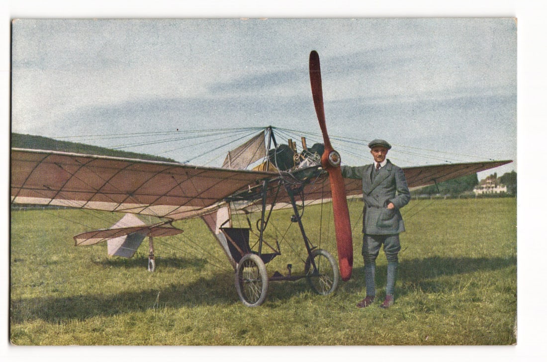 Roever Posing with His Grade-Eindecker Monoplane, Early Aviation Color Photograph Postcard (1 of 2)