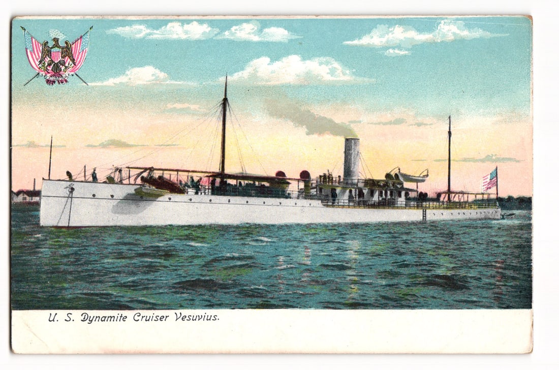 U.S. Dynamite Cruiser Vesuvius, American naval ship, early 20th century illustration postcard (1 of 2)