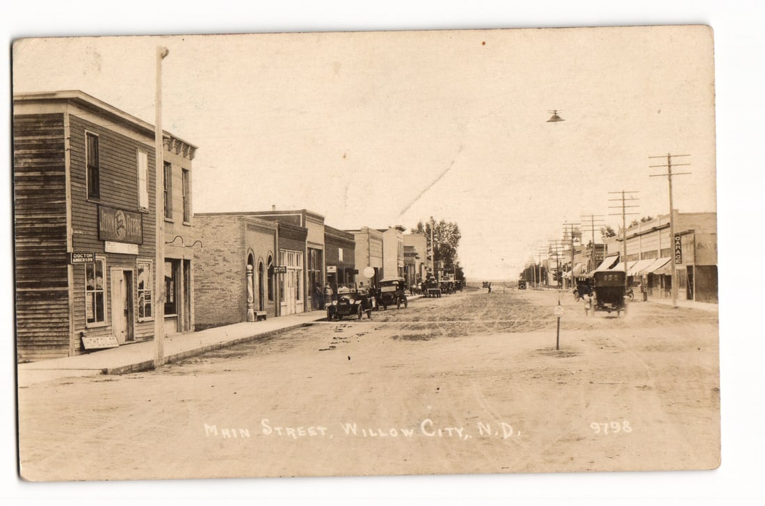 Main Street, Willow City, N.D. Early 20th Century Street Scene Real Photo Postcard (1 of 2)