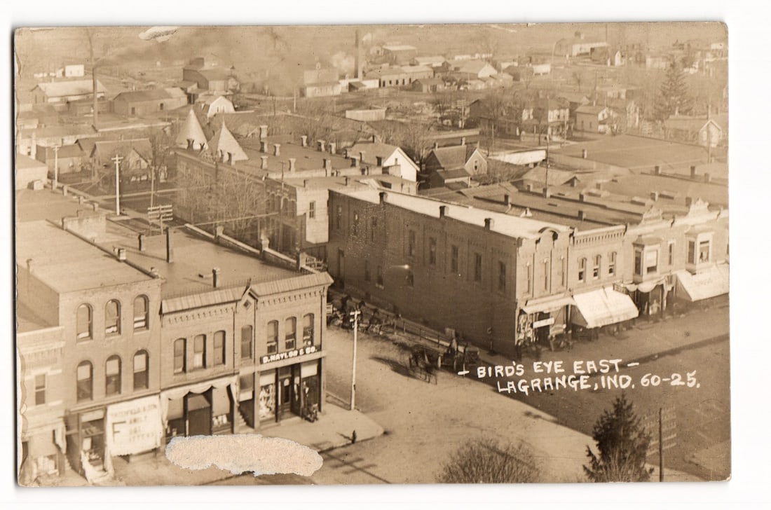 Bird's Eye East - Lagrange, Ind. 60-25, Early 20th C. Town View Real Photo Postcard. (1 of 2)