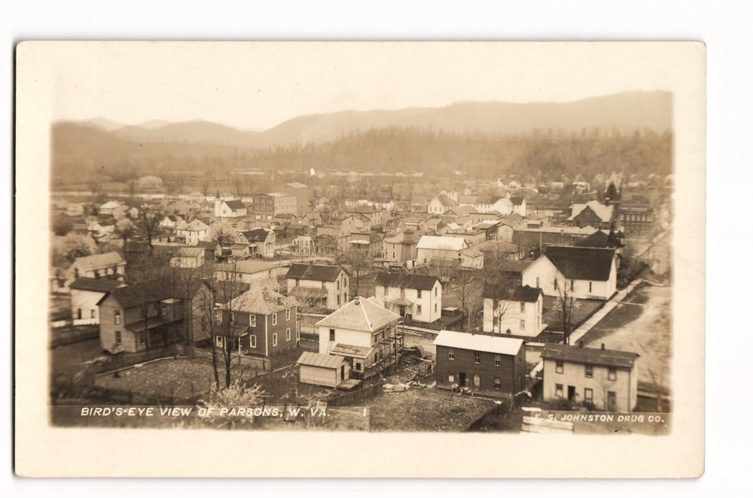 Bird's-Eye View of Parsons, WV, Townscape; Real Photo Postcard (AZO back) Early 20th Cent. (1 of 2)