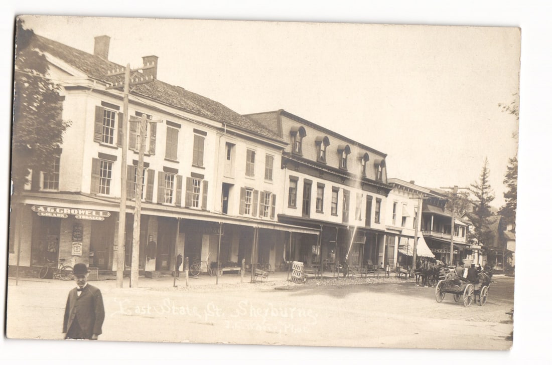Sherburne, NY, East State Street View, Horse-Drawn Carriages, T.C. Fuller Photo Postcard (1 of 2)