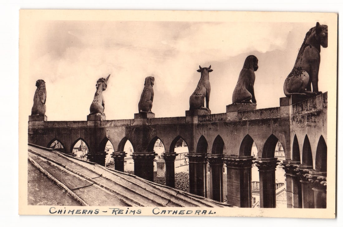 Reims Cathedral, France: Chimeras of the Apse, Architectural Detail Photographic Postcard (1 of 2)