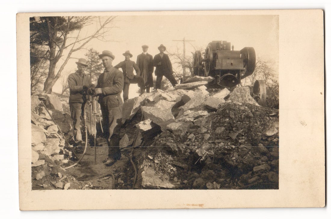 So. Coventry, CT Trolley Line Construction Workers with Steam Drill & Tractor RPPC Postcard (1 of 2)