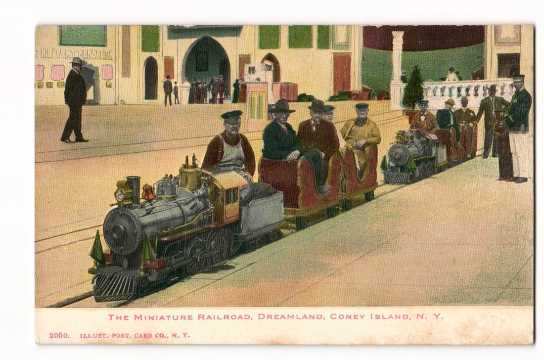 Postcard: Miniature Railroad, Dreamland, Coney Island, N. Y. c.1905. Illust. Post. Card Co. Men (1 of 2)