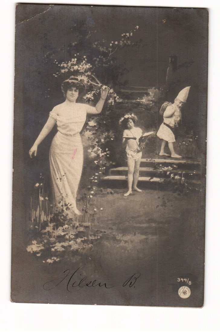 Edwardian RPPC: Nilsen B., Signed, Woman & Two Children Costumed, Allegory, Stavanger, NO 1905 (1 of 2)