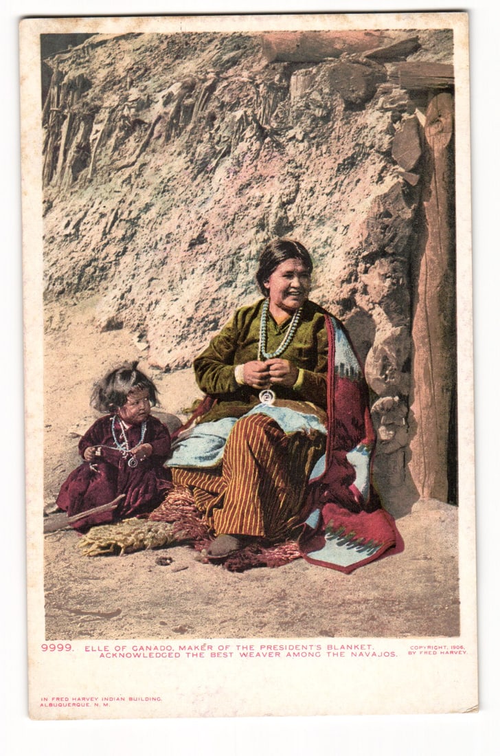 Postcard: Elle of Ganado, Maker Pres. Blanket, Best Navajo Weaver, Child, Fred Harvey, Albq. 1909 (1 of 2)