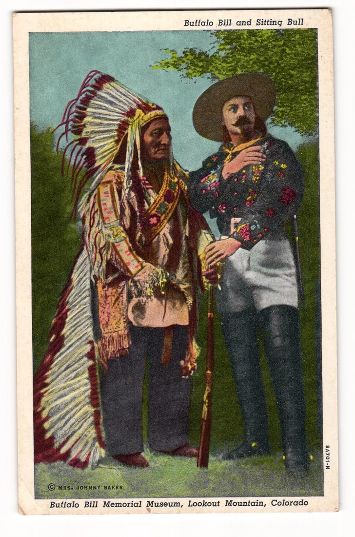 Postcard: Buffalo Bill & Sitting Bull, Famous Sioux Chief, Late 19th C. Wild West, Lookout Mtn, CO (1 of 2)