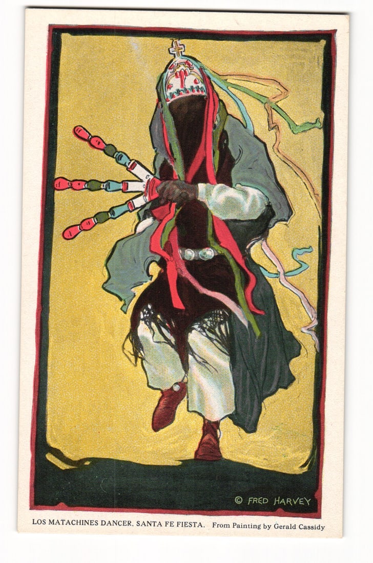"Lost Matachines Dancer", Santa Fe Fiesta Series, New Mexico, Fred Harvey, Gerald Cassidy H-2919 (1 of 2)