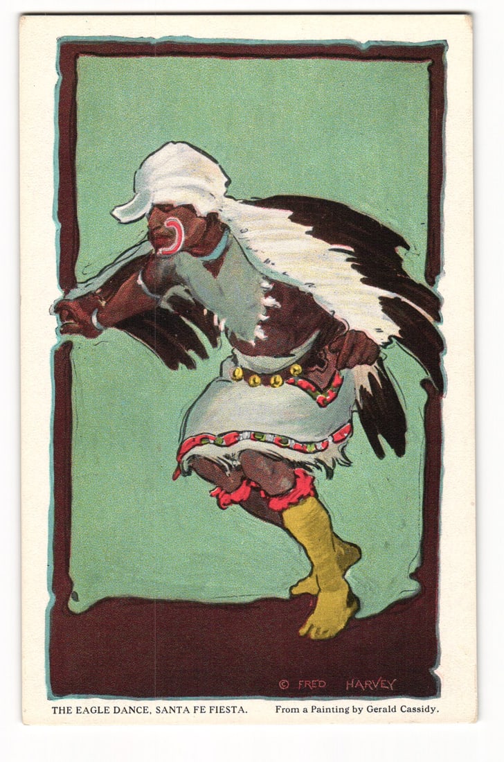 Postcard: Fred Harvey, Gerald Cassidy's 'The Eagle Dance' Santa Fe Fiesta Series, San Ildefonso: Please view photos for further description and condition considerations. Please know the scans may be darker or lighter than the actual card's true appearance. FREE SHIPPING POLICY: (Domestic USA Only