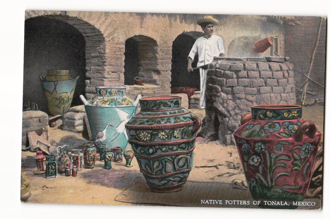 Postcard: Tonala, Mexico Native Potters at 'Horno' Kiln, Colorful Decorated Greta Ware, c.1907-1917: Please view photos for further description and condition considerations. Please know the scans may be darker or lighter than the actual card's true appearance. FREE SHIPPING POLICY: (Domestic USA Only