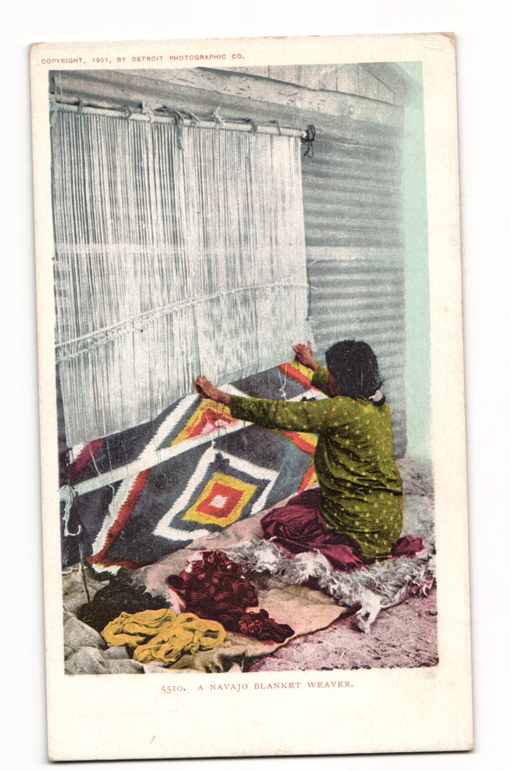 "A Navajo Blanket Weaver" Copyright 1901 by Detroit Photographic Co. Card #5510 Undivided back: Please view photos for further description and condition considerations. Please know the scans may be darker or lighter than the actual card's true appearance. FREE SHIPPING POLICY: (Domestic USA Only