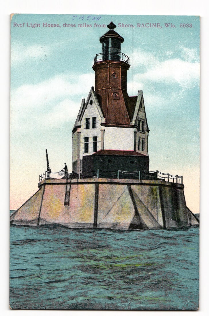 Postcard: Racine, Wis. Reef Light House, three miles from Shore, 6985. A.C. Bosselman, Germany: Please view photos for further description and condition considerations. Please know the scans may be darker or lighter than the actual card's true appearance. FREE SHIPPING POLICY: (Domestic USA Only