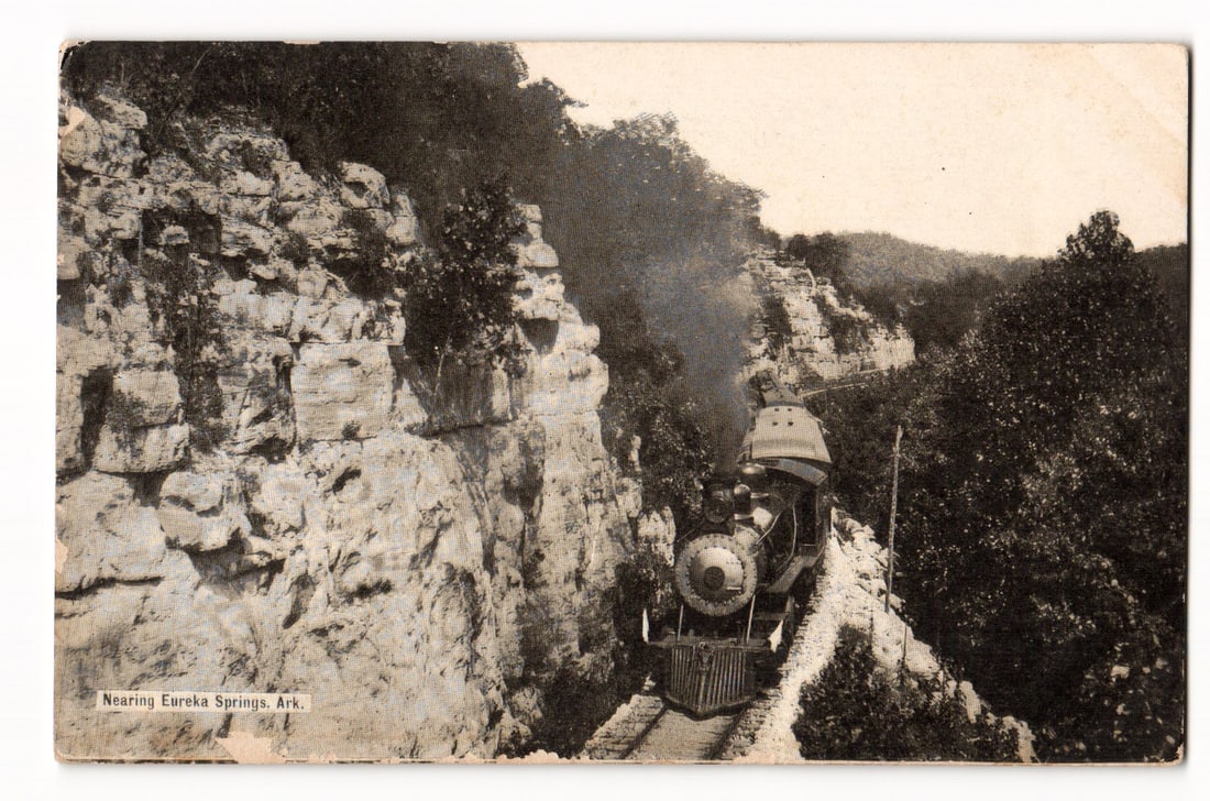 Postcard: "Nearing Eureka Springs, Ark." Steam Locomotive in Deep Rocky Cut, Publ. Gray, c.: Please view photos for further description and condition considerations. Please know the scans may be darker or lighter than the actual card's true appearance. FREE SHIPPING POLICY: (Domestic USA Only