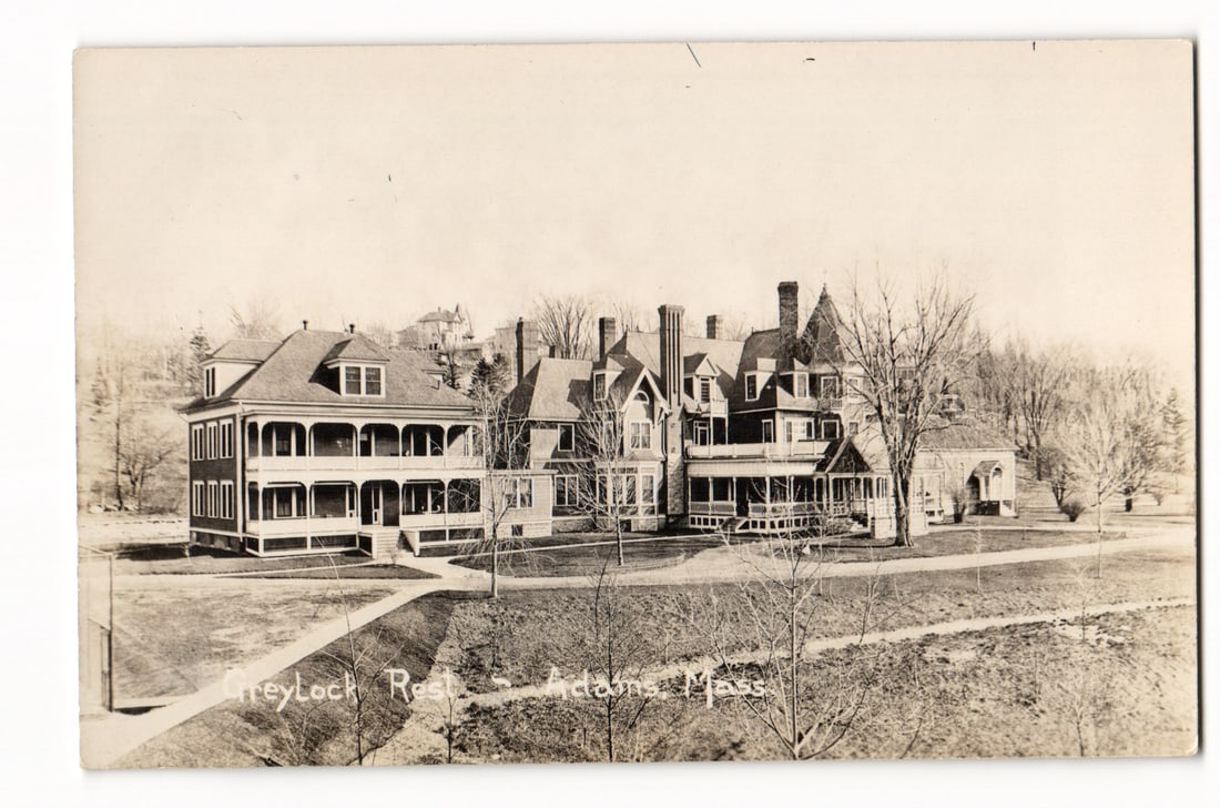 Postcard: Greylock Rest, sprawling historic hotel complex exterior, Adams, Mass., Ansco, circa 1910s: Please view photos for further description and condition considerations. Please know the scans may be darker or lighter than the actual card's true appearance. FREE SHIPPING POLICY: (Domestic USA Only