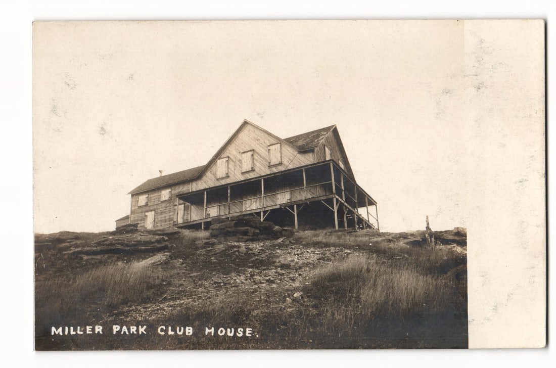 Vintage RPPC: Miller Park Club House, two-story wooden building with long veranda on rocky hillside,: Please view photos for further description and condition considerations. Please know the scans may be darker or lighter than the actual card's true appearance. FREE SHIPPING POLICY: (Domestic USA Only