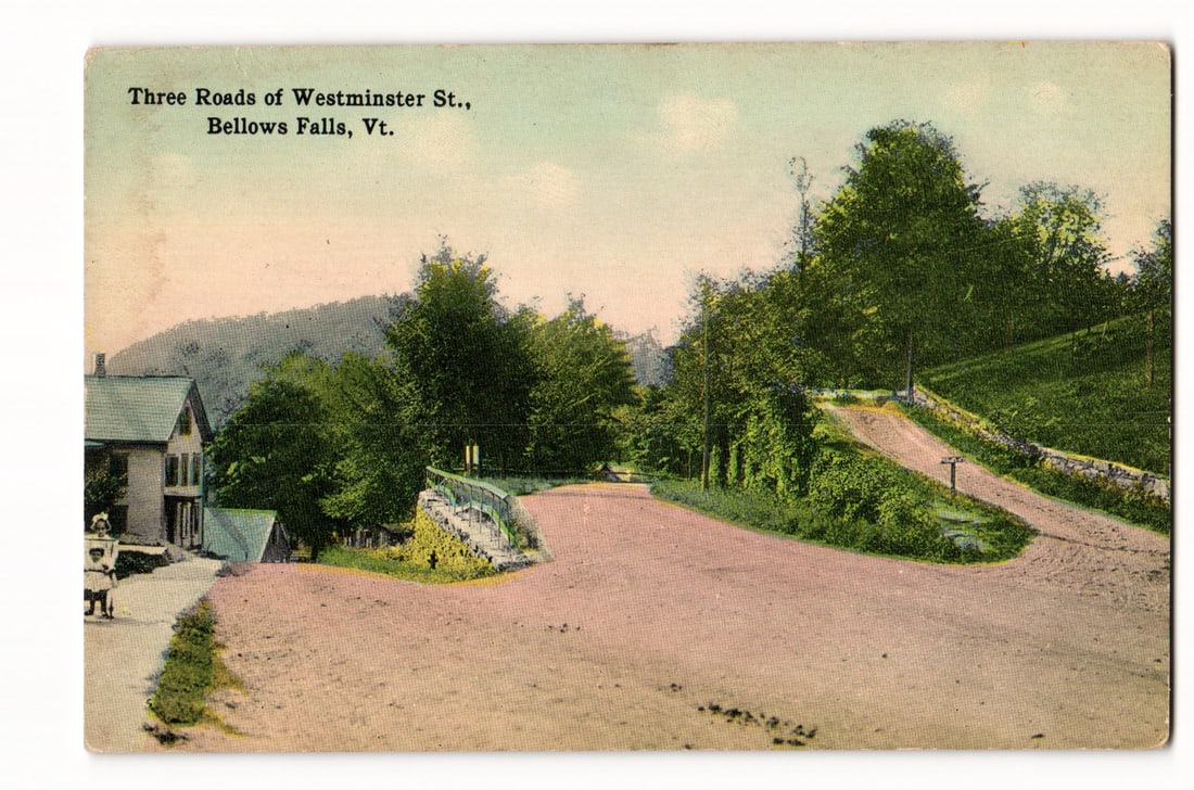 Postcard: Bellows Falls, Vermont. Three Roads of Westminster St., C.H. Hankinson. Early 1900s: Please view photos for further description and condition considerations. Please know the scans may be darker or lighter than the actual card's true appearance. FREE SHIPPING POLICY: (Domestic USA Only