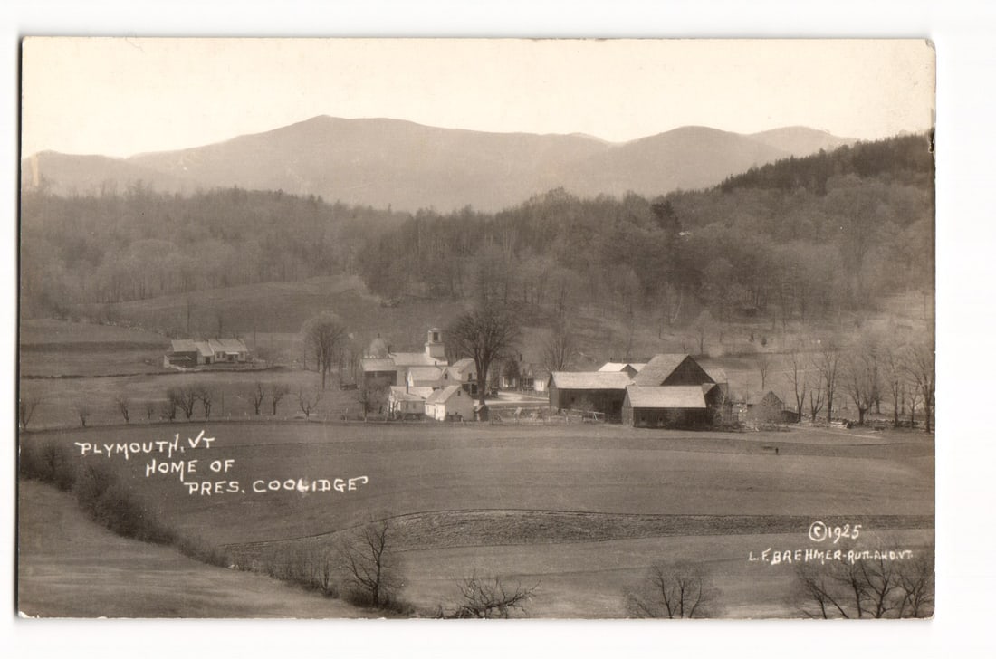 RPPC: Plymouth, VT, "Home of Pres. Coolidge?", Village Scene in Valley, L.F. Brehmer Rutland ©1925: Please view photos for further description and condition considerations. Please know the scans may be darker or lighter than the actual card's true appearance. FREE SHIPPING POLICY: (Domestic USA Only