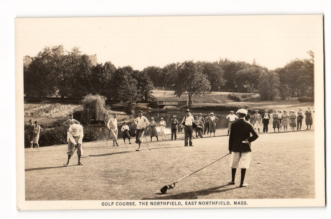Real Photo Postcard: Golfers & Spectators, The Northfield Golf Course, East Northfield, Mass. (1 of 2)