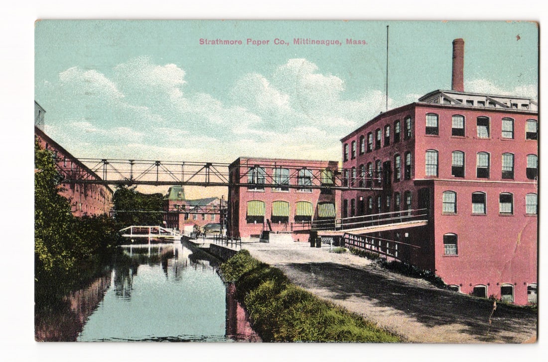 Strathmore Paper Co., Mittineague, Mass. Industrial Mills and Canal View, 1913 Divided Back Postcard (1 of 2)