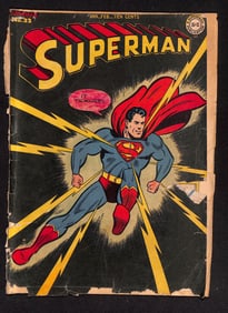 January 1945 cover to Superman No. 32 DC Comics, Superman struck by lightning bolt