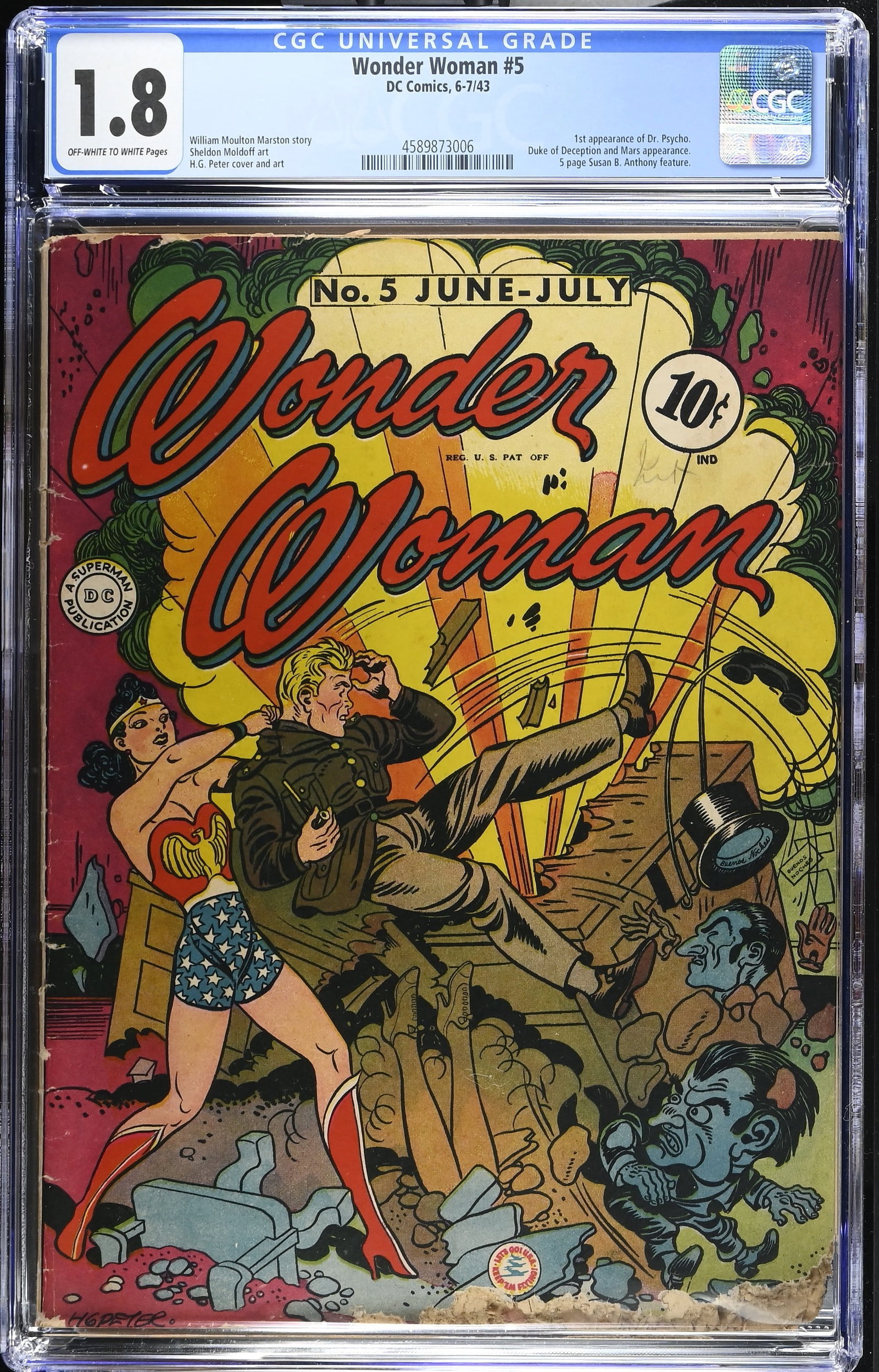 Wonder Woman #5 CGC 1.8 DC Comics June 1943 KEY ISSUE 1st appearance of Dr. Psycho. Duke of (1 of 2)
