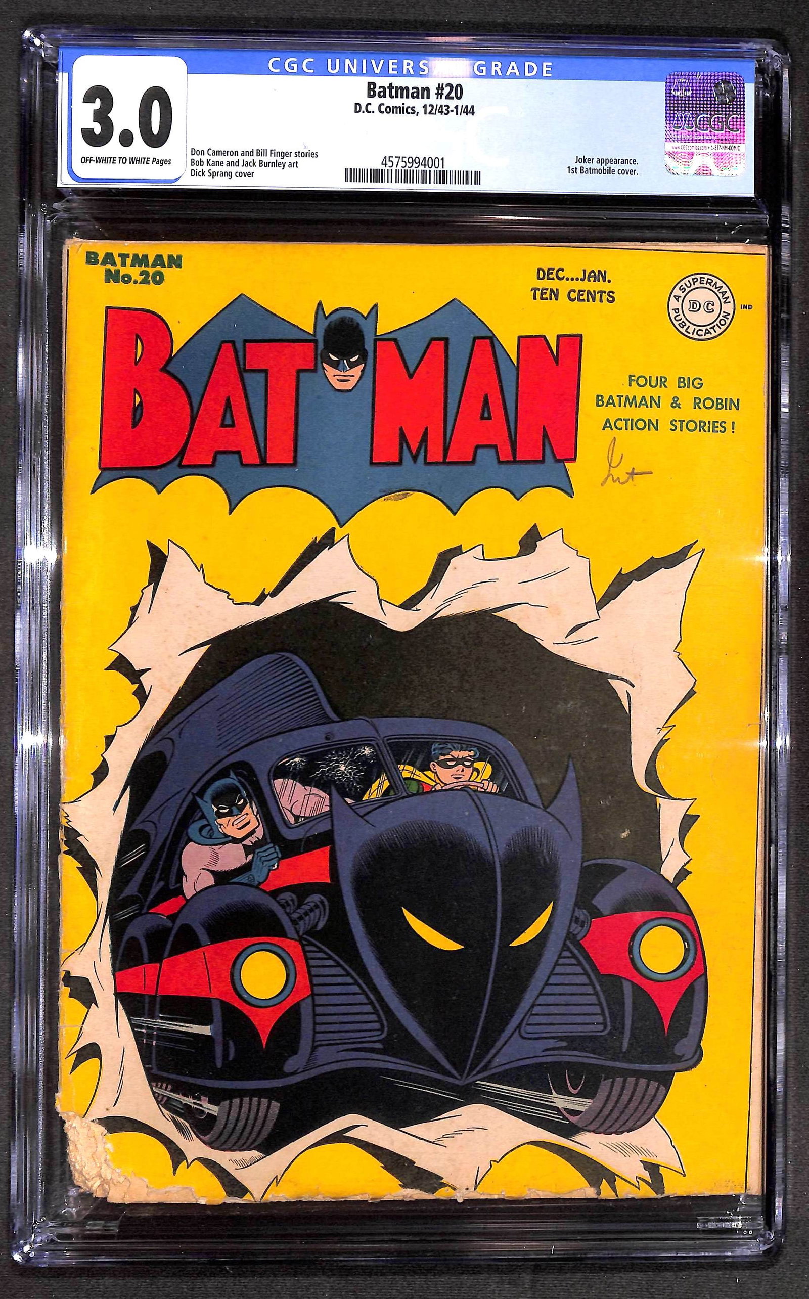 Batman #20 CGC 3.0 DC Comics December 1943 1st Batmobile cover Joker appearance Bill Finger stories (1 of 3)