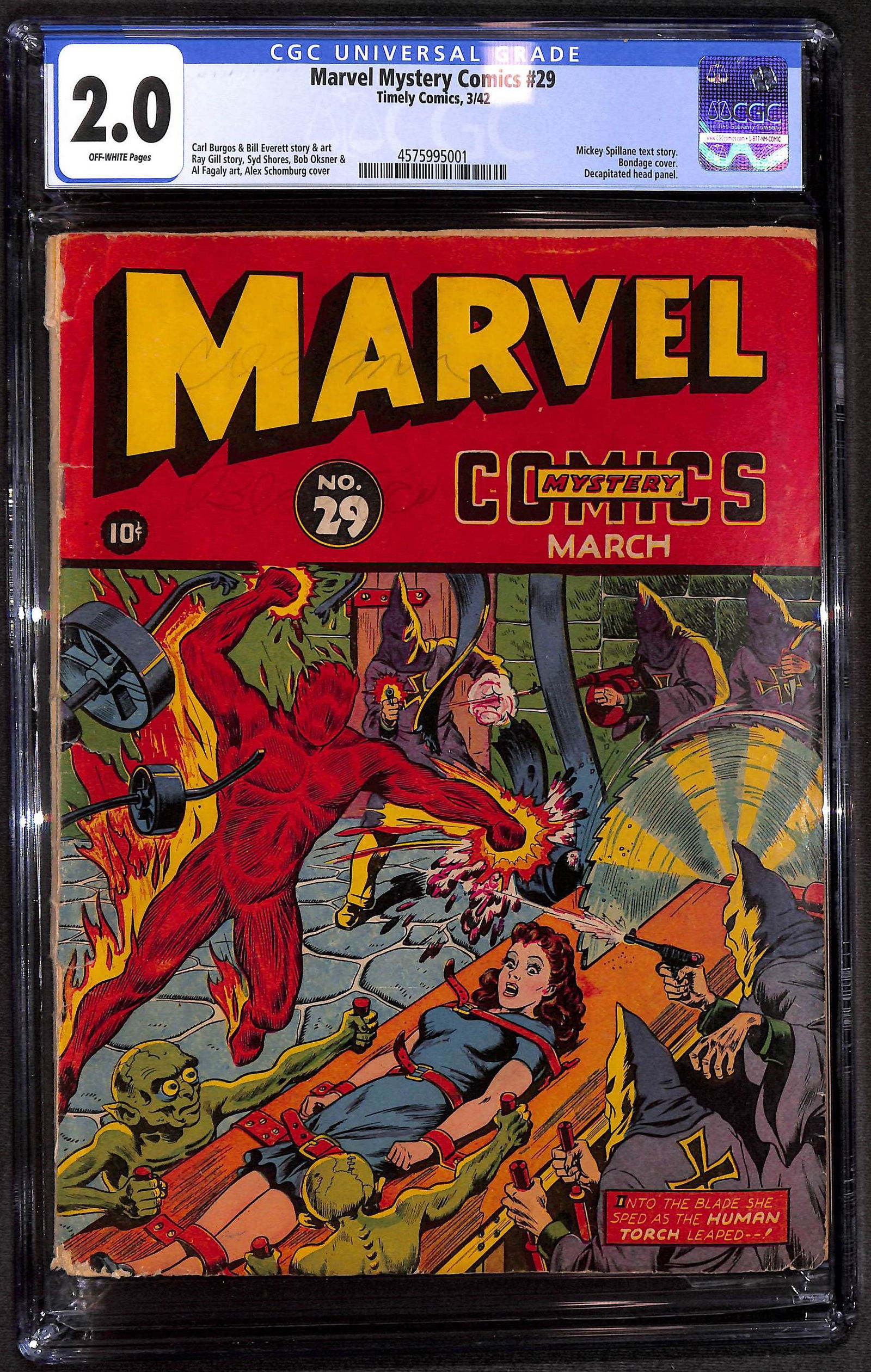 Marvel Mystery Comics #29 CGC 2.0 Bondage cover Decapitated Head panel Bill Everett Carl Burgos (1 of 2)