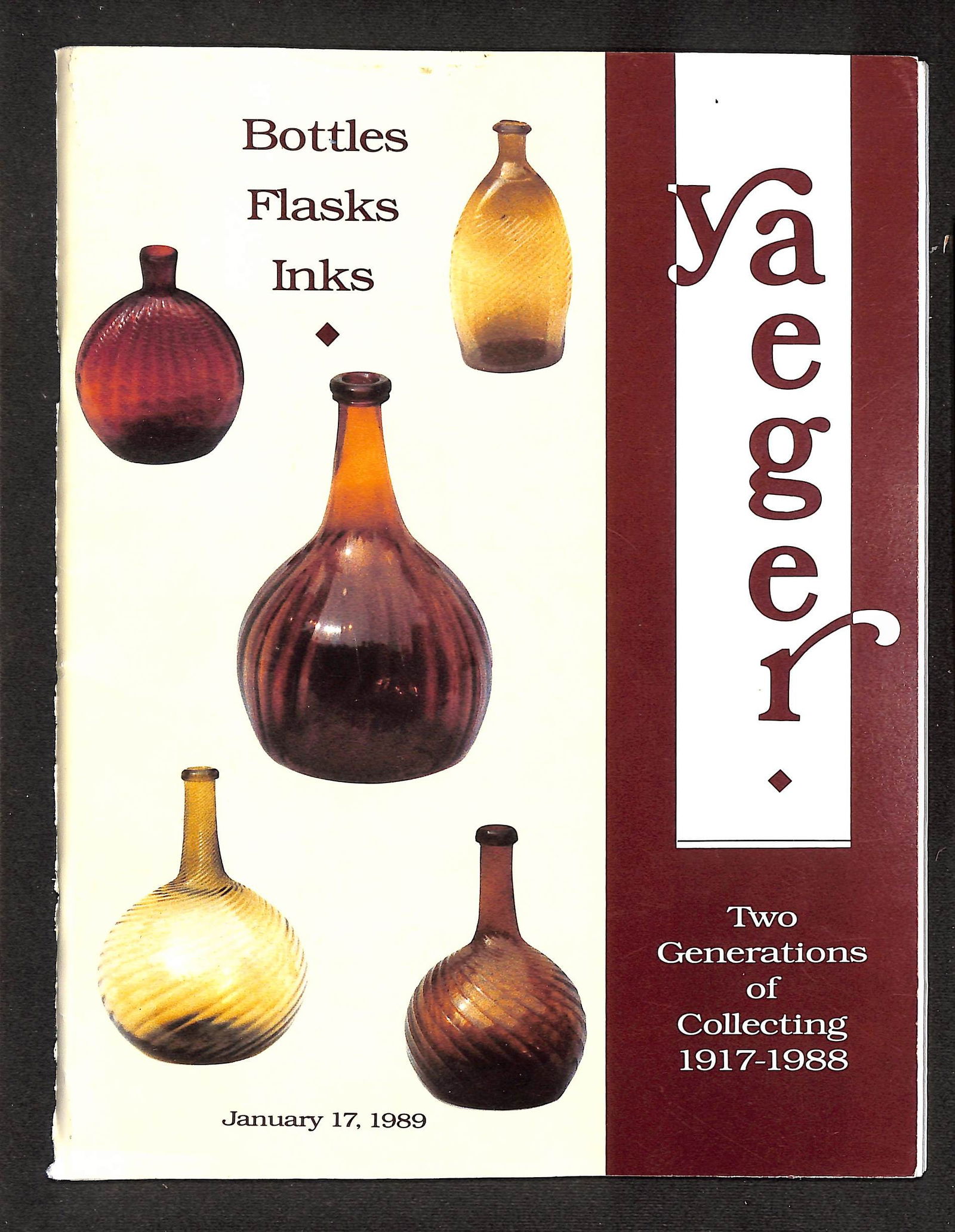 Yaeger Collection: Bottles, Flasks, Inks. Arman Absentee Auctions, January 17, 1989.: Yaeger Collection: Bottles, Flasks, Inks. Arman Absentee Auctions, January 17, 1989. SHIPPING: All shipping is handled in-house, and we gladly combine shipping whenever possible. Orders over $200 will