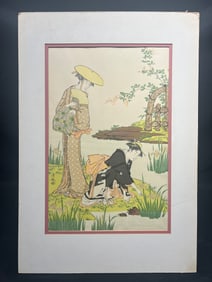 Woman by an Iris Pond by Torii Kiyonaga (Japanese, 1752-1815)