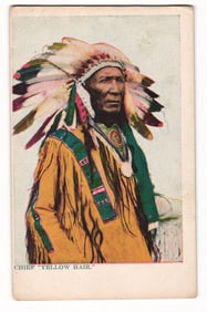 c. 1905 Undivided Back Postcard of Chief Yellow Hair in Full Regalia & War Bonnet, Rotograph Co.