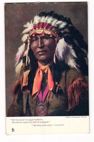 c.1905 Raphael Tuck & Sons Oilette Postcard. "Hiawatha" Series Portrait of a Native American.