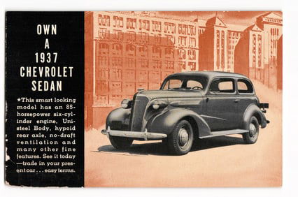 1937 Chevrolet Sedan 85-Horsepower Advertising Postcard from Brock Motor Co., Trenton, N.C.