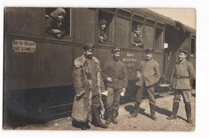 WWI RPPC German Soldiers & Officer by "Nur für Offiziere" Train Car, Eastern Front 1918 Feldpost