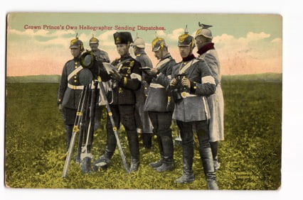 Pre-WWI German Military Postcard: Crown Prince's "Death's Head" Heliographer Sending Dispatches
