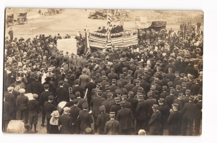 WWI Armistice Day Ceremony RPPC Postcard, Large Crowd & Soldiers, Palmer, Massachusetts c. 1919
