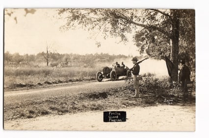 RPPC Postcard of WWI Era Soldiers in Practice, Guard with Rifle & Flagman, Savannah, Georgia