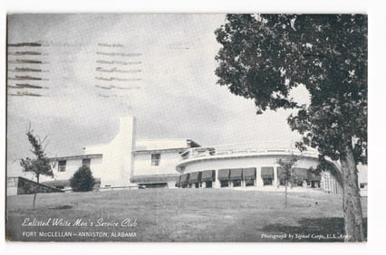 1943 Postcard of Enlisted White Men's Service Club, Fort McClellan, Anniston, Alabama, WWII.