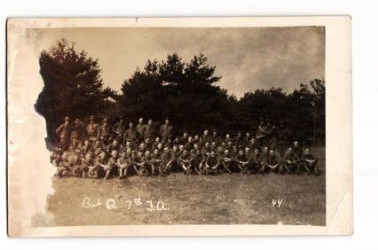 WWI RPPC US Army 7th Field Artillery, Battery A Group Portrait, Keene, New Hampshire Area c. 1917