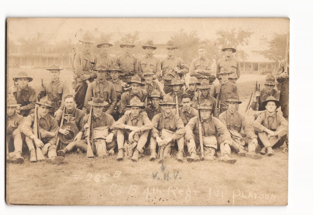 WWI-Era RPPC of West Virginia Co. D, 4th Regt, 1st Platoon Soldiers, Signed by Commander 1916. (1 of 2)