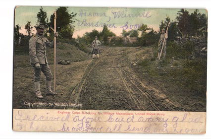 1907 Postcard of U.S. Army Engineer Corps Surveying During Military Manoeuvres, Waldon Fawcett