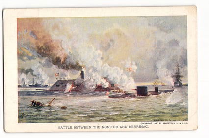 1907 Postcard, Battle of Monitor & Merrimac Ironclads, Official Souvenir Jamestown Exposition