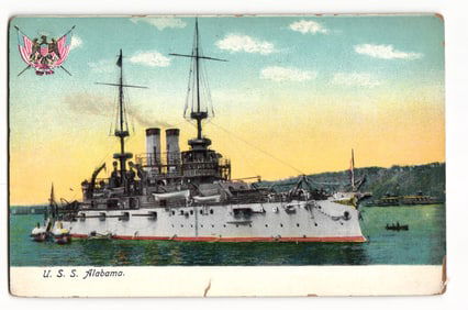 U.S.S. Alabama Pre-Dreadnought Battleship Postcard, c. 1907 US Navy Undivided Back Lithograph.