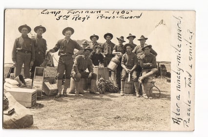 RPPC Postcard of 3rd Regt. Provisional Guard Soldiers at Camp Farnham After 90-Mile March, 1905