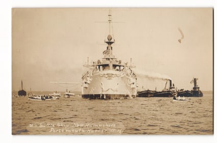 c. 1910 RPPC U.S. Battle Ship New Hampshire Decorated at Anchor, Portsmouth Harbor, New Hampshire