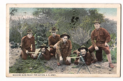 1918 WWI Postcard of U.S. Army Machine Gun Squad Training at Camp Upton, Long Island, New York