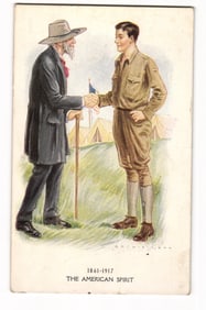 c. 1917 WWI Patriotic Postcard by Archie Gunn, The American Spirit, Civil War Veteran & Boy Scout
